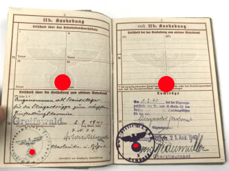 Wehrpaß Luftwaffe, eingestellt am 16.10.40 bei Flieger Ausbildungs Regiment 12 Königsberg.