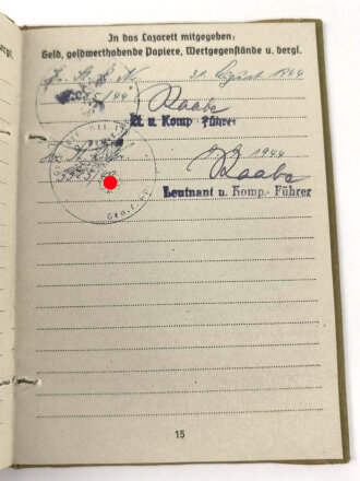 Soldbuch Heer, Ersatzausfertigung ausgestellt am 31.8.1944 bei Grenadier Btl. 110 Saargemünd.