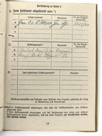 Soldbuch Heer, Ersatzausfertigung ausgestellt am 31.8.1944 bei Grenadier Btl. 110 Saargemünd.