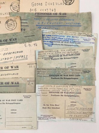 Konvolut Kriegsfangenen Post eines zunächst in Frankreich, dann in Deutschland von den U.S, Streitkräften Inhaftierten. Etwa 39 Belege