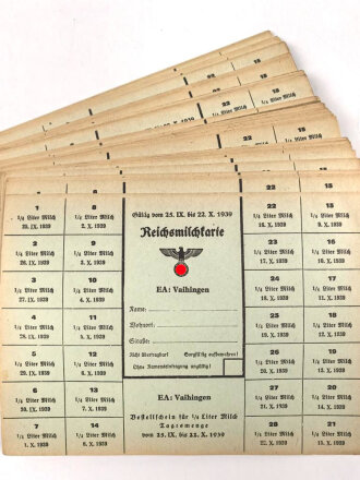 "Reichsmilchkarte" der Stadt Vaihingen, gültig vom 25.9. bis 22.10. 1939, DIN A5 , sie erhalten ein ( 1 ) Stück