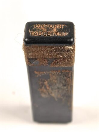 Preßmassebehälter "Caporit" Tabletten ( Desinfektionsmittel ) der Wehrmacht, leer, datiert 1942