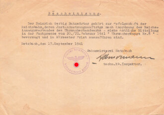 Deutsche Reichsbahn, Anschreiben bezüglich dem...