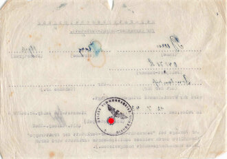 Reparaturbescheinigung für Uhrmacher " wird für Fronteinsatz dringend benötigt" , datiert 1943