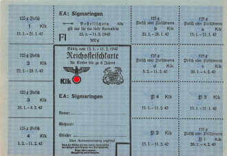 "Reichsfleischkarte" der Stadt Sigmaringen...