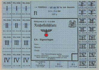 "Reichsfleischkarte" der Stadt Sigmaringen, gültig vom 11.3. bis 2.4.1940, DIN A5 