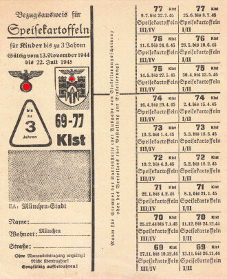 "Bezugsausweis für Speißekartoffeln"...