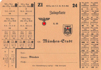 "Zulagekarte" der Stadt München, gültig vom 2.6. bis 29.6.1941, DIN A5