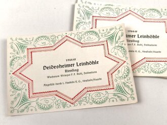 Etikett für eine Weinflasche "1944er Deidesheimer Leinhöhle" Sie erhalten ein ( 1 ) Stück, an den Rändern jeweils leicht bestossen.