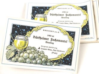 Etikett für eine Weinflasche "1941er Deidesheimer Fuchsmantel" Sie erhalten ein ( 1 ) Stück, an den Rändern jeweils leicht bestossen.