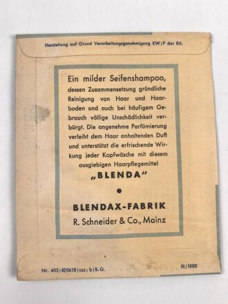 Pack "Blenda Shampoo" Herstellung auf Grund der Verarbeitungsgenehmigung  KW/P der Rif. "RIF = Reichsstelle für Industrielle Fette und Waschmittel"
