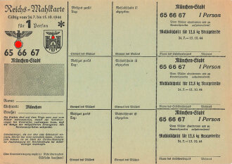 "Reichs-Mahlkarte" der Stadt München, gültig vom 24.7. bis 15.10.1944, DIN A5