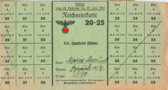 "Reichseierkarte" des Landkreises Schwaz, gültig vom 10.2. bis 27.7.1944, Maße 11x21 cm