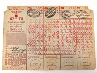 "Haushaltsausweis" für den Bezug von entrahmter Frischmilch, gültig vom18.9. bis 7.1. 1943, Stempelung Neustadt in Sachsen, DIN A5