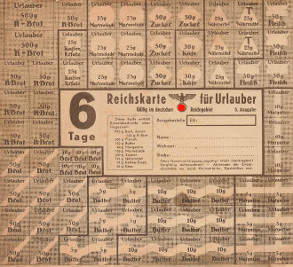"Reichskarte für Urlauber" gültig für 6 Tage im deutschen Reichsgebiet, Maße 18,5 x 20 cm