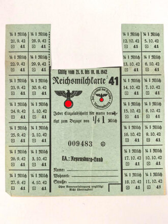 "Reichsmilchkarte" der Stadt Regensburg,...