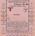 "Reichskarte für Marmelade" der Stadt Waldmünchen, gültig vom 15.12. 1941 bis 5.4.1942, Maße ca. 15 x 15 cm