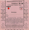 "Reichskarte für Marmelade" der Stadt Waldmünchen, gültig vom 15.12. 1941 bis 5.4.1942, Maße ca. 15 x 15 cm