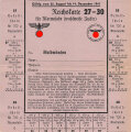 "Reichskarte für Marmelade" der Stadt Waldmünchen, gültig vom 25.8. bis 14.12.1941, Maße ca. 15 x 15 cm