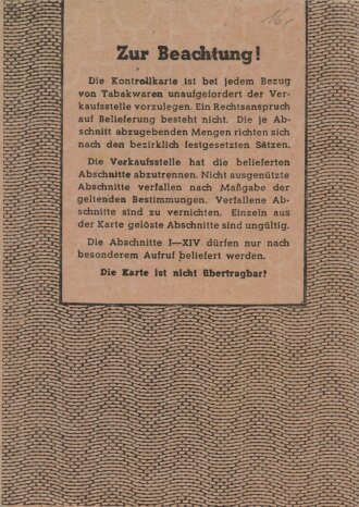 "Kontrollkarte für den Einkauf von...