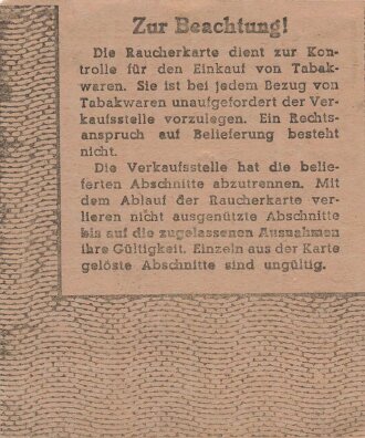 "Raucherkarte" der Stadt Wiesbaden, gültig...