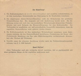 "Kohlenbezugskarte für Umquartierte"...