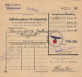 "Kohlenbezugskarte für Umquartierte" für das Kohlewirtschaftsjahr 1944/45 des Wirtschaftsamtes Perleberg, datiert 7.9.1944, Maße ca. 14 x 15 cm