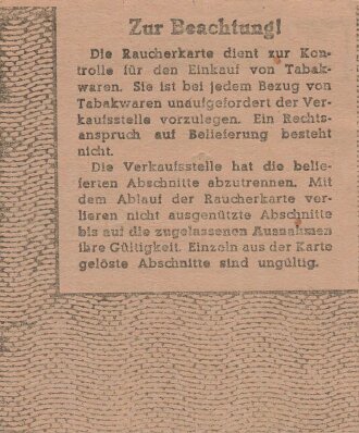 "Raucherkarte" der Stadt Wiesbaden, gültig...