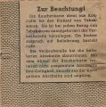 "Raucherkarte" der Stadt Münster, gültig vom 10.1. bis 6.2.1944, Maße ca. 8 x 8 cm