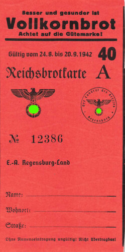 "Reichsbrotkarte" der Stadt Regensburg,...
