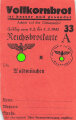 "Reichsbrotkarte" der Stadt Waldmünchen, gültig vom 9.2. bis 8.3.1942, Maße ca. 6,5 x 10,5 cm