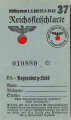 "Reichsfleischkarte" der Stadt Regensburg, gültig vom 1.6. bis 28.6.1942, Maße ca. 6,5 x 10,5 cm