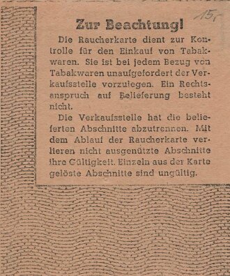 "Raucherkarte" der Stadt Wiesbaden, gültig...