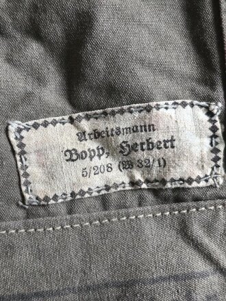 Reichsarbeitsdienst Zeltbahn datiert 1937. Gebraucht, guter Gesamtzustand, "Arbeitsmann Bopp"