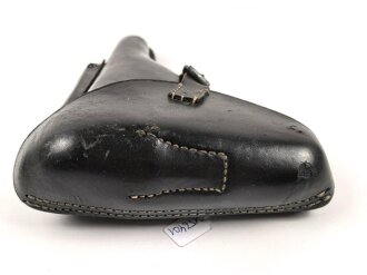 1.Weltkrieg,  Koffertasche zur Pistole P08. Dunkelbraunes Leder, die Stempelung im Deckel entfernt