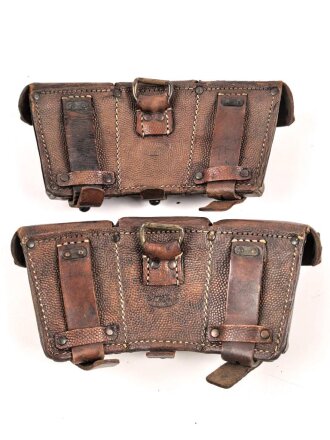 1. Weltkrieg, Paar Patronentasche für Berittene, getragene Stücke, datiert 1914, Kammerstücke Ulanen Regiment 7