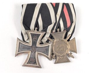 Ordenschnalle eines tapferen Frontkämpfers im 1. Weltkrieg.. Eisernes Kreuz 2. Klasse 1914 / Ehrenkreuz für Frontkämpfer