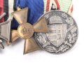 Ordenschnalle eines tapferen Frontkämpfers im 1. Weltkrieg.. Eisernes Kreuz 2. Klasse 1914 / Ehrenkreuz für Frontkämpfer , Pruessen Dienstauszeichnung, Ungarn Kriegserinnerungsmedaille.  Qualitätvolle Spange von Sedlatzek Berlin
