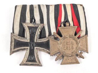 Ordenschnalle eines tapferen Frontkämpfers im 1. Weltkrieg.. Eisernes Kreuz 2. Klasse 1914 / Ehrenkreuz für Frontkämpfer