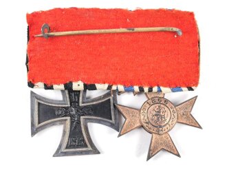 1. Weltkrieg, Ordenschnalle eines tapferen Bayer. Militärverdienstkreuz 3. Klasse mit Krone und Schwertern, Eisernes Kreuz 2. Klasse 1914