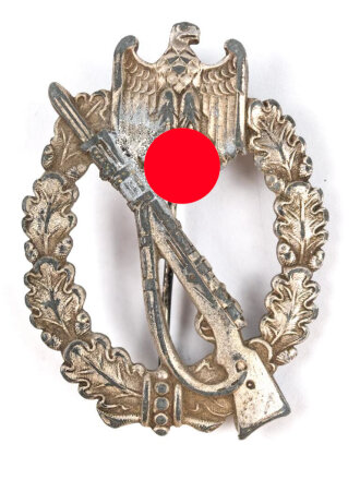 Infanteriesturmabzeichen, Zink versilbert, ungereinigtes Stück, Gegenhaken repariert
