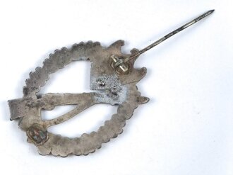 Infanteriesturmabzeichen, Zink versilbert, ungereinigtes Stück, Gegenhaken repariert