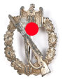 Infanteriesturmabzeichen, Zink versilbert, ungereinigtes Stück, Gegenhaken repariert