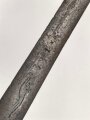 Klinge für eine Blankwaffe, Länge 76,5cm, Gesamtlänge 91cm,  Breite 31mm. Alter und Herkunft unbekannt.