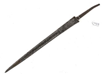 Klinge für eine Blankwaffe, Länge 34,5cm, Gesamtlänge 45cm,  Breite 22,5mm. Alter und Herkunft unbekannt.