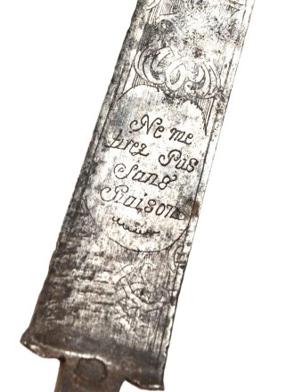 Klinge für eine Blankwaffe, Länge 34,5cm, Gesamtlänge 45cm,  Breite 22,5mm. Alter und Herkunft unbekannt.