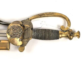 Preußen, Degen für einen Reichsbeamten . Hersteller Eickhorn Solingen, die Scheide im unteren Bereich alt repariert. Mit anhängender Troddel .