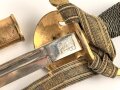 Preußen, Degen für einen Reichsbeamten . Hersteller Eickhorn Solingen, die Scheide im unteren Bereich alt repariert. Mit anhängender Troddel .