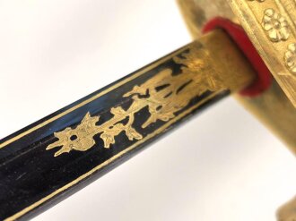 Bayern, Degen für Staatsbeamte, Ausführung ab 1864. Gebläute Klinge in sehr gutem Zustand, die Vergoldung vollständig erhalten, Scheide nicht geschrumpft. Attraktives Stück