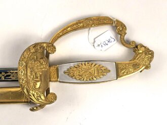 Bayern, Degen für Staatsbeamte, Ausführung ab 1864. Gebläute Klinge in sehr gutem Zustand, die Vergoldung vollständig erhalten, Scheide nicht geschrumpft. Attraktives Stück